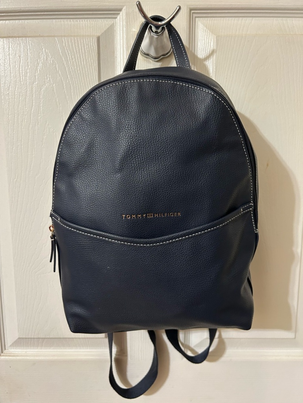Tommy Hilfiger Navy Faux Leather Backpack with Gold Logo